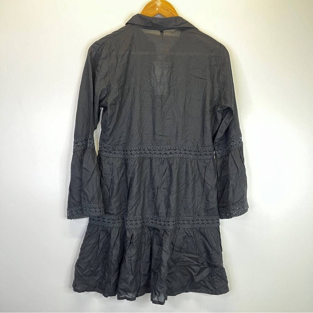 Raviya Lace Inset Button Front Black Cover Up dress black - XS - Picture 7 of 12